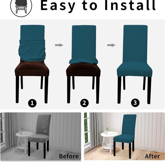 NEW Easy-Going 100% Waterproof Dining Room Chair Cover Set of 4, peacock blue - Picture 2 of 9